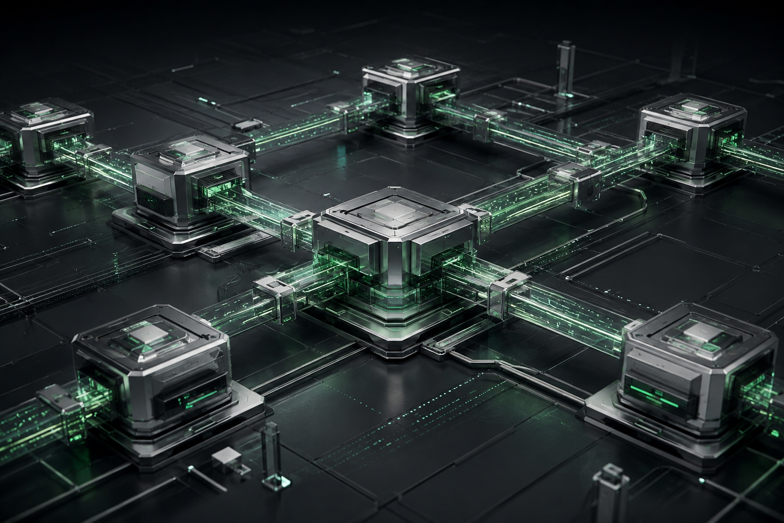 Original modular financial network and secure settlement pathways illustration